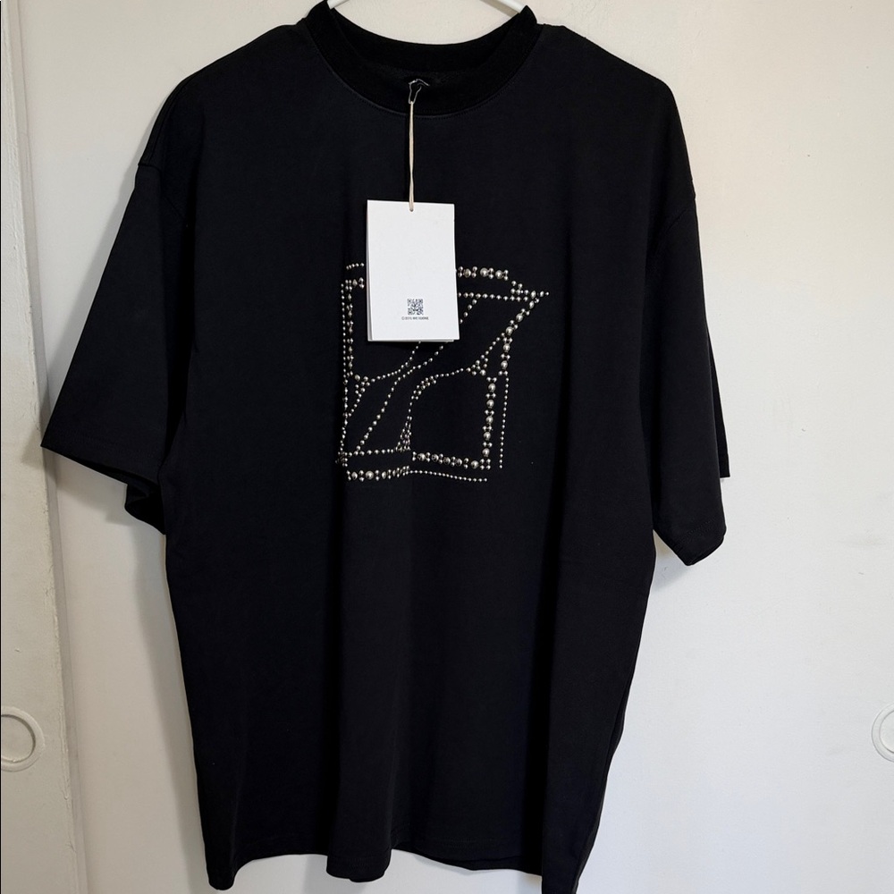 Men's Black Short Sleeve Tee with Studded Logo Detail - Picture 3 of 8